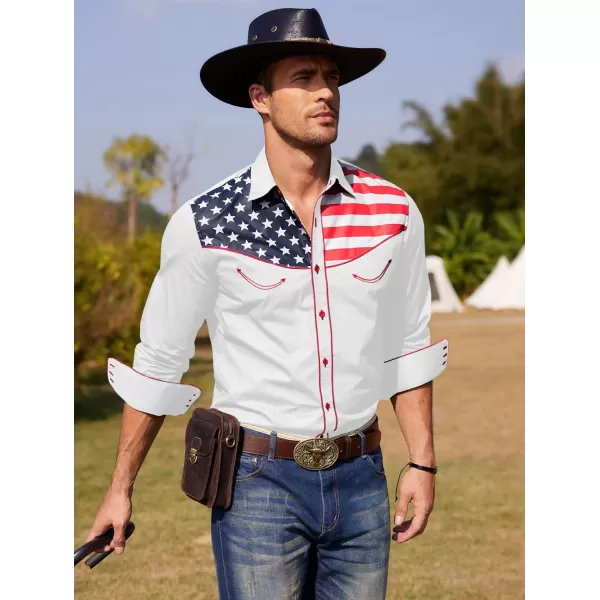 COOFANDY Men's Casual American Flag Button Down Shirts Slim Fit Long Sleeve Shirt