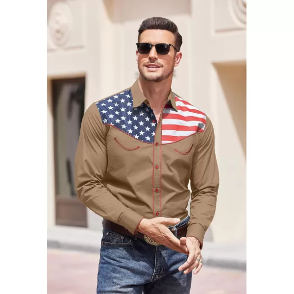 COOFANDY Men's Casual American Flag Button Down Shirts Slim Fit Long Sleeve Shirt