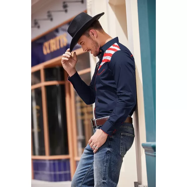 COOFANDY Men's Casual American Flag Button Down Shirts Slim Fit Long Sleeve Shirt