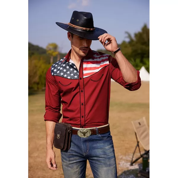 COOFANDY Men's Casual American Flag Button Down Shirts Slim Fit Long Sleeve Shirt