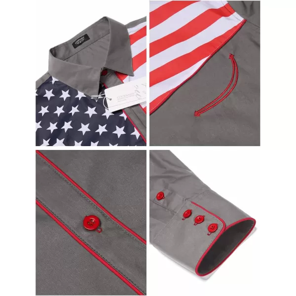 COOFANDY Men's Casual American Flag Button Down Shirts Slim Fit Long Sleeve Shirt