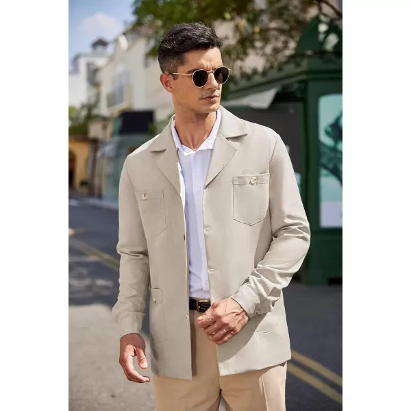 COOFANDY Mens Casual Blazer Jacket Lightweight Linen Sport Coat Shacket with Four Pockets Work Button Down Overshirt Coat