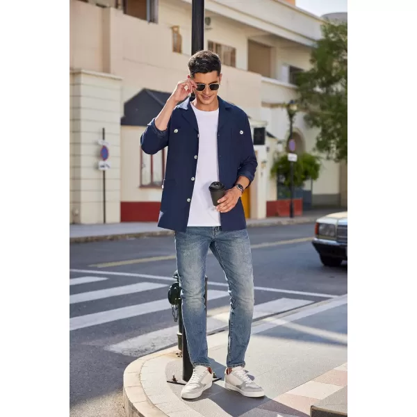 COOFANDY Mens Casual Blazer Jacket Lightweight Linen Sport Coat Shacket with Four Pockets Work Button Down Overshirt Coat
