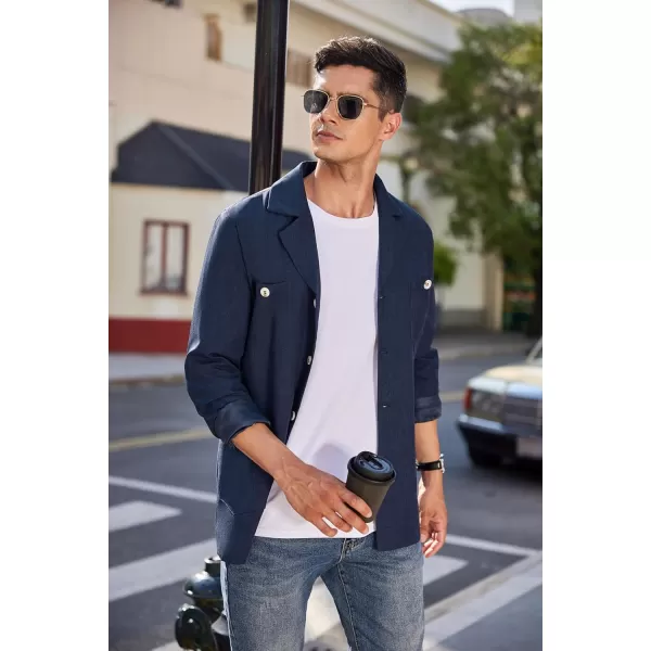 COOFANDY Mens Casual Blazer Jacket Lightweight Linen Sport Coat Shacket with Four Pockets Work Button Down Overshirt Coat