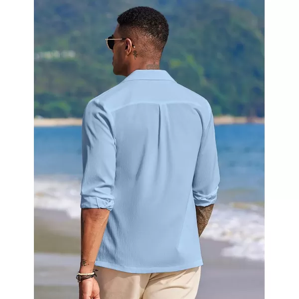 COOFANDY Mens Casual Button Down Shirt Summer Beach Shirts Long Sleeve Cuban Collared Tropical Textured Shirts