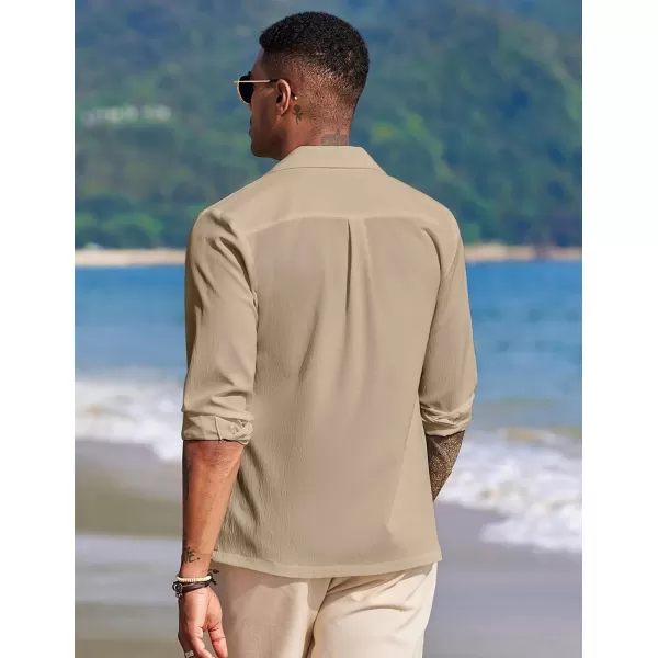 COOFANDY Mens Casual Button Down Shirt Summer Beach Shirts Long Sleeve Cuban Collared Tropical Textured Shirts