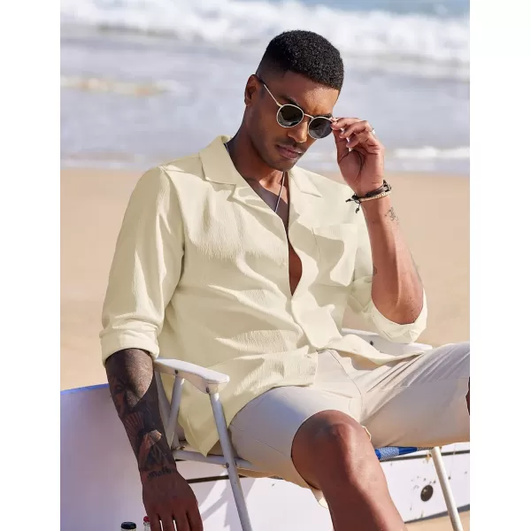COOFANDY Mens Casual Button Down Shirt Summer Beach Shirts Long Sleeve Cuban Collared Tropical Textured Shirts