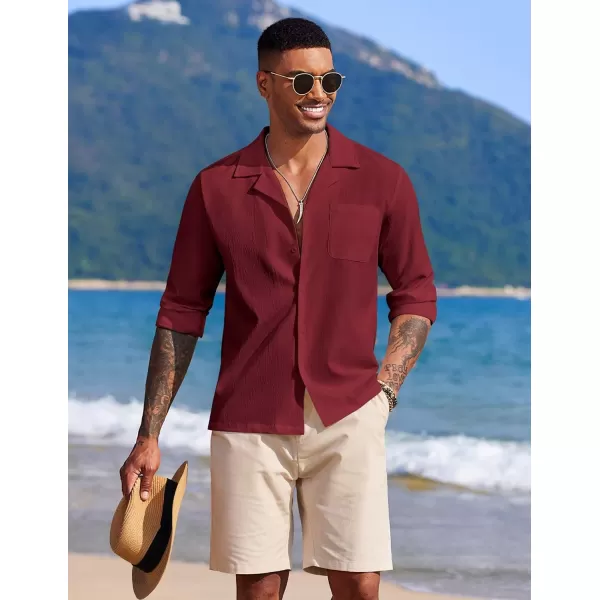 COOFANDY Mens Casual Button Down Shirt Summer Beach Shirts Long Sleeve Cuban Collared Tropical Textured Shirts