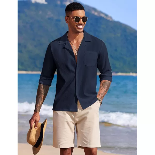COOFANDY Mens Casual Button Down Shirt Summer Beach Shirts Long Sleeve Cuban Collared Tropical Textured Shirts
