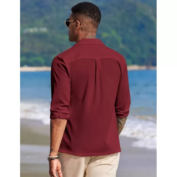 COOFANDY Mens Casual Button Down Shirt Summer Beach Shirts Long Sleeve Cuban Collared Tropical Textured Shirts