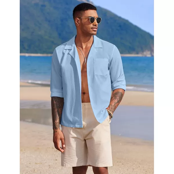 COOFANDY Mens Casual Button Down Shirt Summer Beach Shirts Long Sleeve Cuban Collared Tropical Textured Shirts