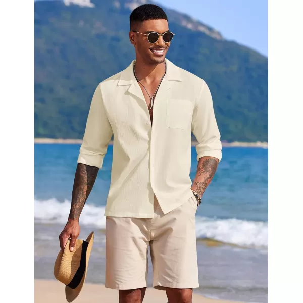 COOFANDY Mens Casual Button Down Shirt Summer Beach Shirts Long Sleeve Cuban Collared Tropical Textured Shirts