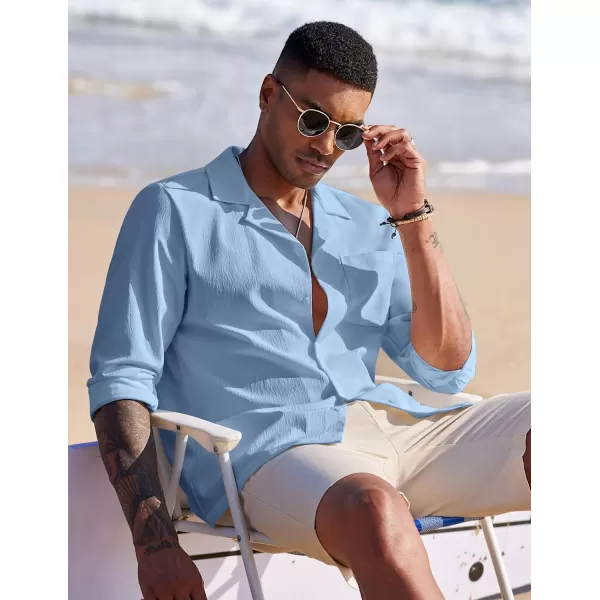 COOFANDY Mens Casual Button Down Shirt Summer Beach Shirts Long Sleeve Cuban Collared Tropical Textured Shirts
