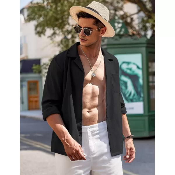 COOFANDY Mens Casual Button Down Shirt Summer Beach Shirts Long Sleeve Cuban Collared Tropical Textured Shirts