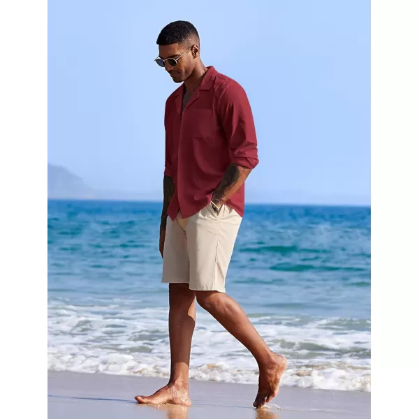 COOFANDY Mens Casual Button Down Shirt Summer Beach Shirts Long Sleeve Cuban Collared Tropical Textured Shirts