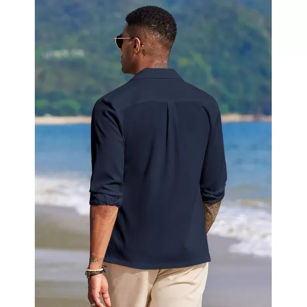 COOFANDY Mens Casual Button Down Shirt Summer Beach Shirts Long Sleeve Cuban Collared Tropical Textured Shirts
