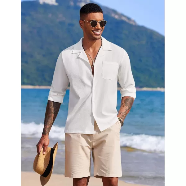 COOFANDY Mens Casual Button Down Shirt Summer Beach Shirts Long Sleeve Cuban Collared Tropical Textured Shirts
