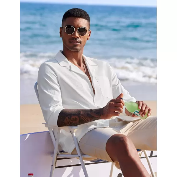 COOFANDY Mens Casual Button Down Shirt Summer Beach Shirts Long Sleeve Cuban Collared Tropical Textured Shirts