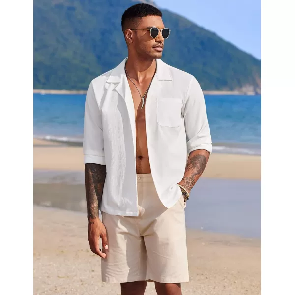 COOFANDY Mens Casual Button Down Shirt Summer Beach Shirts Long Sleeve Cuban Collared Tropical Textured Shirts