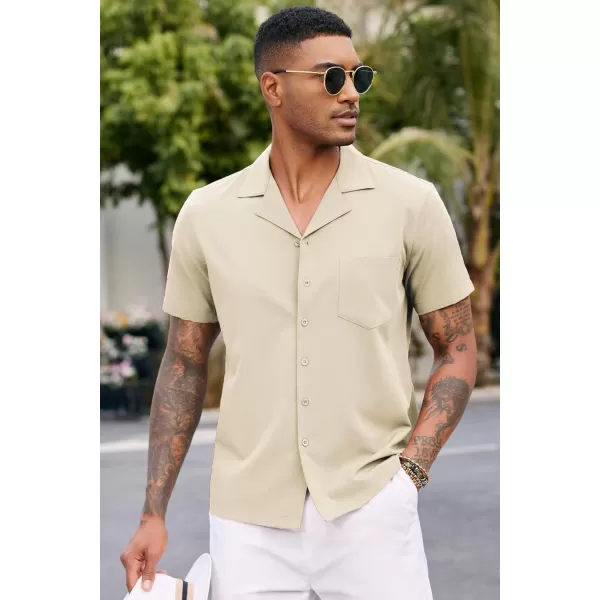 COOFANDY Men's Casual Button Down Shirts Short Sleeve Cuban Collar Shirt Summer Beach Wear