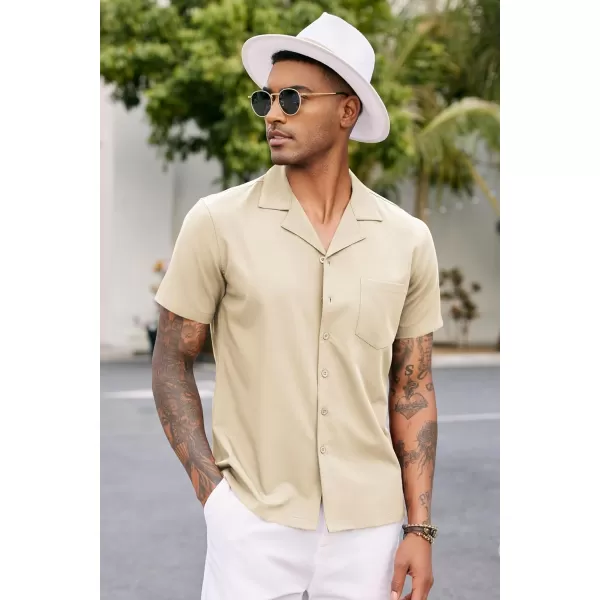 COOFANDY Men's Casual Button Down Shirts Short Sleeve Cuban Collar Shirt Summer Beach Wear
