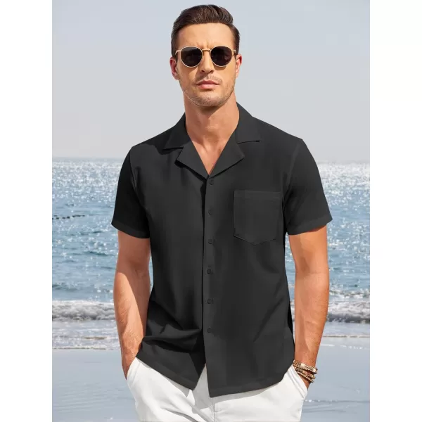COOFANDY Men's Casual Button Down Shirts Short Sleeve Cuban Collar Shirt Summer Beach Wear