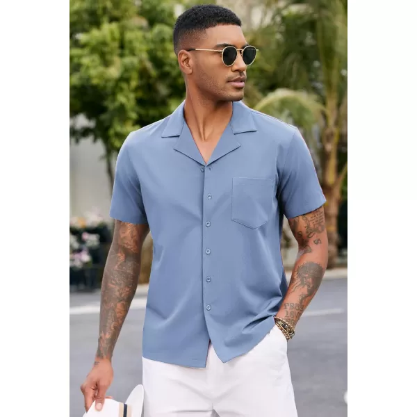 COOFANDY Men's Casual Button Down Shirts Short Sleeve Cuban Collar Shirt Summer Beach Wear