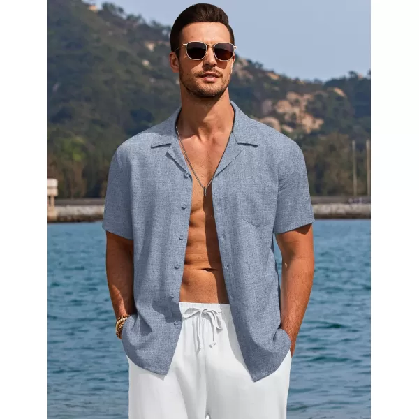 COOFANDY Men's Casual Button Down Shirts Short Sleeve Linen Beach Shirt Cuban Vacation Textured Shirts with Pocket