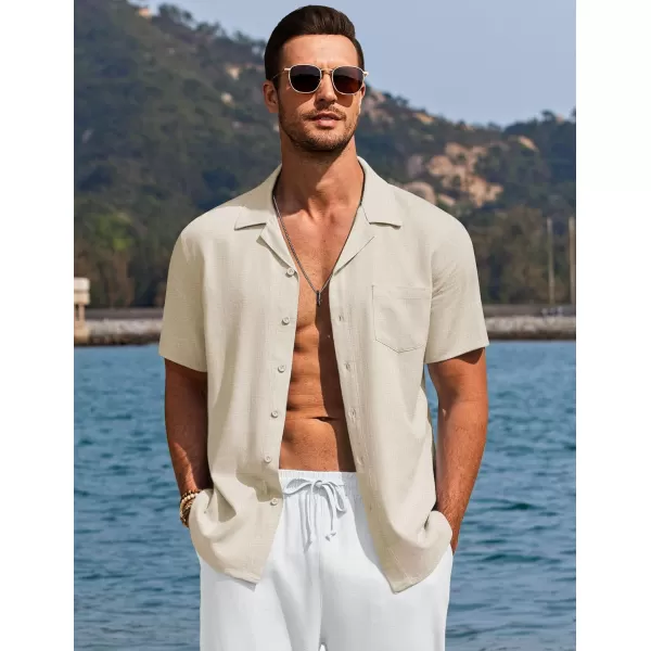 COOFANDY Men's Casual Button Down Shirts Short Sleeve Linen Beach Shirt Cuban Vacation Textured Shirts with Pocket