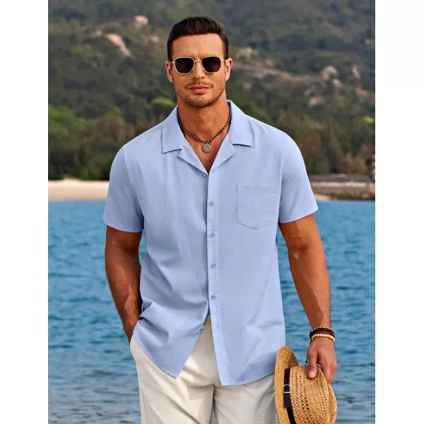 COOFANDY Men's Casual Button Down Shirts Short Sleeve Linen Beach Shirt Cuban Vacation Textured Shirts with Pocket