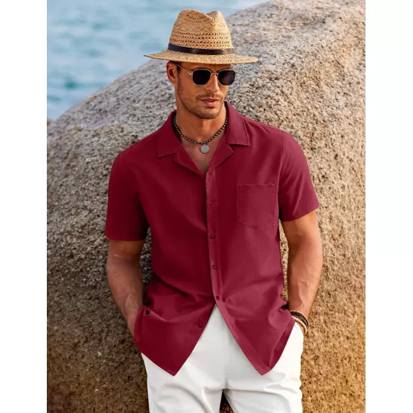 COOFANDY Men's Casual Button Down Shirts Short Sleeve Linen Beach Shirt Cuban Vacation Textured Shirts with Pocket