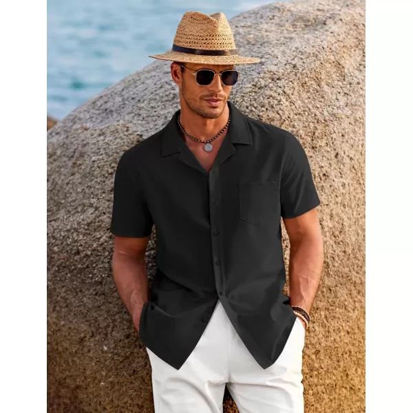 COOFANDY Men's Casual Button Down Shirts Short Sleeve Linen Beach Shirt Cuban Vacation Textured Shirts with Pocket