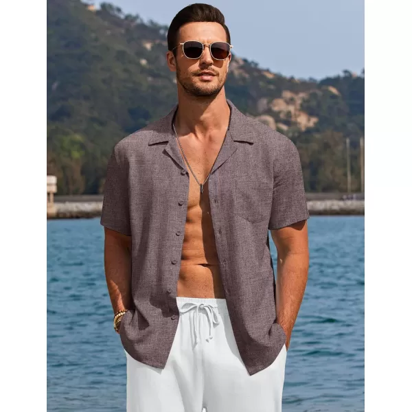COOFANDY Men's Casual Button Down Shirts Short Sleeve Linen Beach Shirt Cuban Vacation Textured Shirts with Pocket