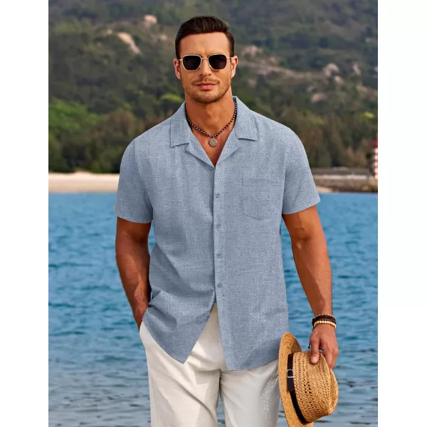 COOFANDY Men's Casual Button Down Shirts Short Sleeve Linen Beach Shirt Cuban Vacation Textured Shirts with Pocket