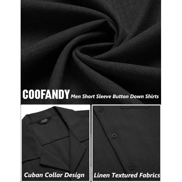 COOFANDY Men's Casual Button Down Shirts Short Sleeve Linen Beach Shirt Cuban Vacation Textured Shirts with Pocket