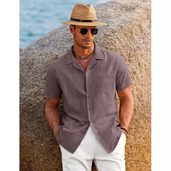 COOFANDY Men's Casual Button Down Shirts Short Sleeve Linen Beach Shirt Cuban Vacation Textured Shirts with Pocket