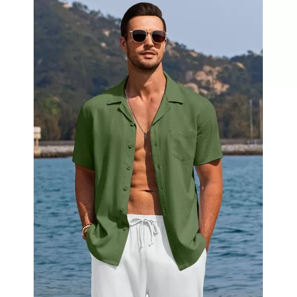 COOFANDY Men's Casual Button Down Shirts Short Sleeve Linen Beach Shirt Cuban Vacation Textured Shirts with Pocket