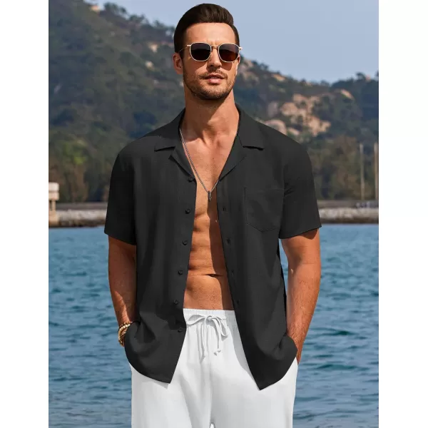 COOFANDY Men's Casual Button Down Shirts Short Sleeve Linen Beach Shirt Cuban Vacation Textured Shirts with Pocket
