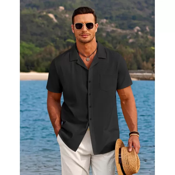 COOFANDY Men's Casual Button Down Shirts Short Sleeve Linen Beach Shirt Cuban Vacation Textured Shirts with Pocket