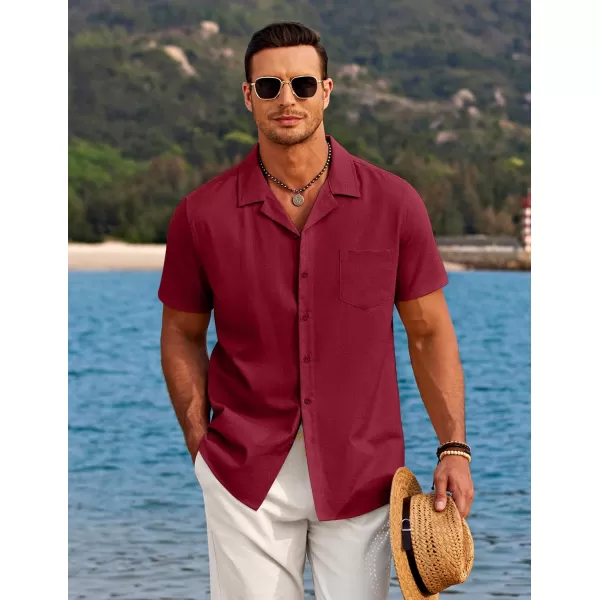 COOFANDY Men's Casual Button Down Shirts Short Sleeve Linen Beach Shirt Cuban Vacation Textured Shirts with Pocket