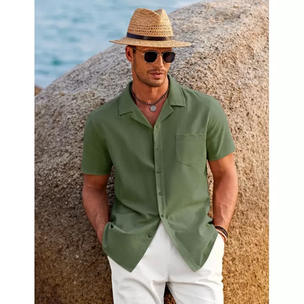 COOFANDY Men's Casual Button Down Shirts Short Sleeve Linen Beach Shirt Cuban Vacation Textured Shirts with Pocket