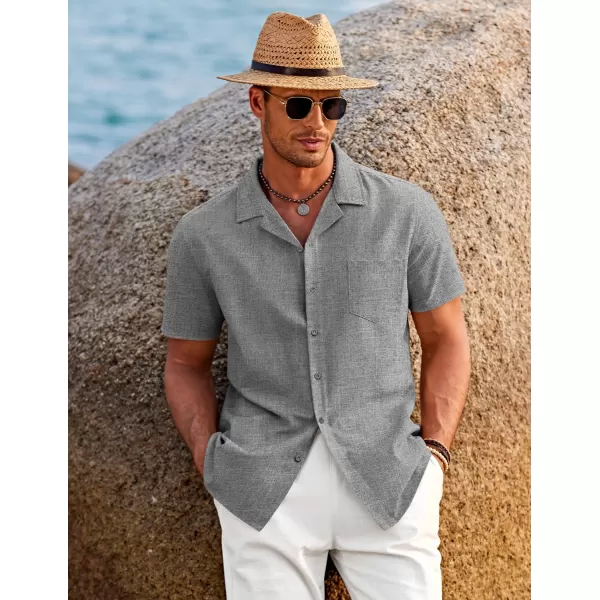 COOFANDY Men's Casual Button Down Shirts Short Sleeve Linen Beach Shirt Cuban Vacation Textured Shirts with Pocket