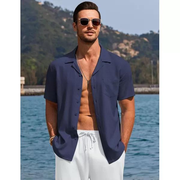 COOFANDY Men's Casual Button Down Shirts Short Sleeve Linen Beach Shirt Cuban Vacation Textured Shirts with Pocket