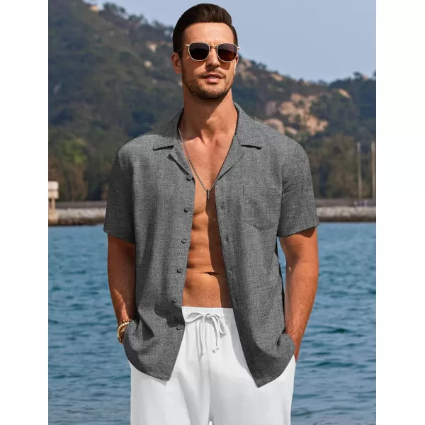 COOFANDY Men's Casual Button Down Shirts Short Sleeve Linen Beach Shirt Cuban Vacation Textured Shirts with Pocket