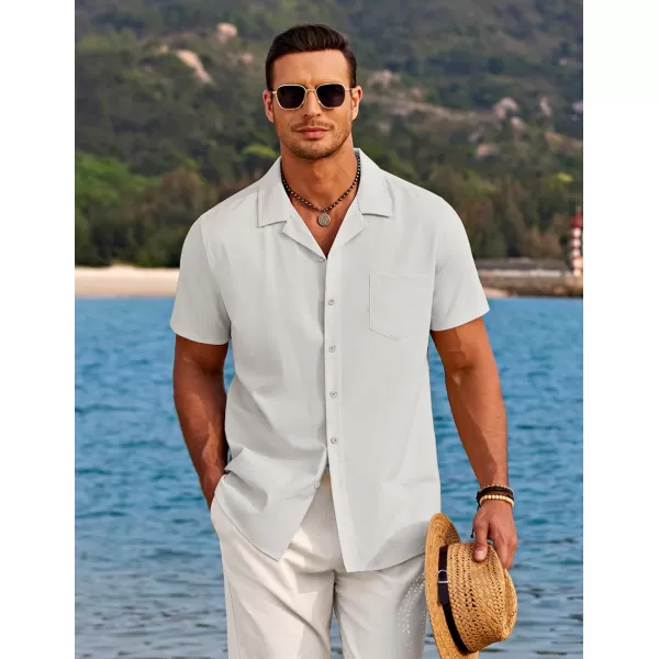 COOFANDY Men's Casual Button Down Shirts Short Sleeve Linen Beach Shirt Cuban Vacation Textured Shirts with Pocket