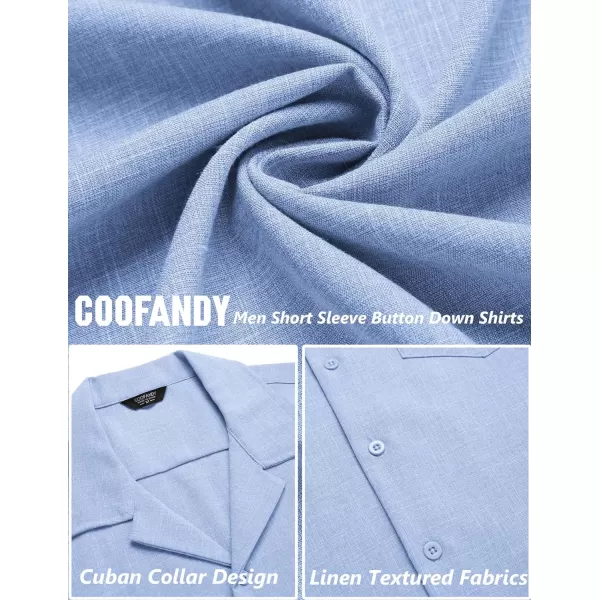 COOFANDY Men's Casual Button Down Shirts Short Sleeve Linen Beach Shirt Cuban Vacation Textured Shirts with Pocket