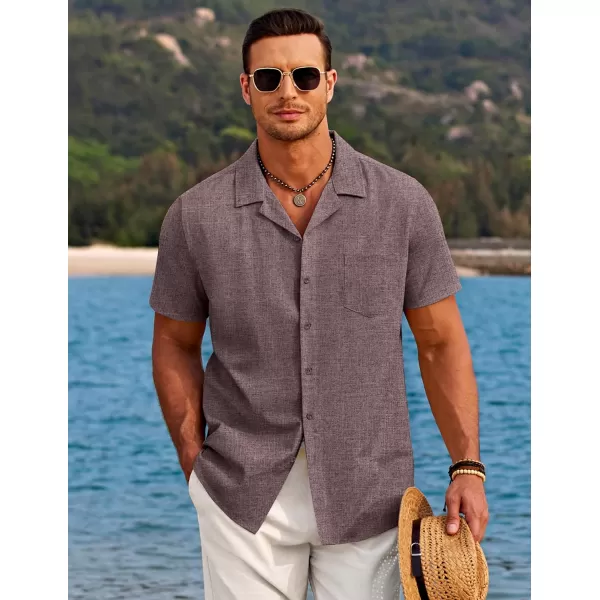 COOFANDY Men's Casual Button Down Shirts Short Sleeve Linen Beach Shirt Cuban Vacation Textured Shirts with Pocket