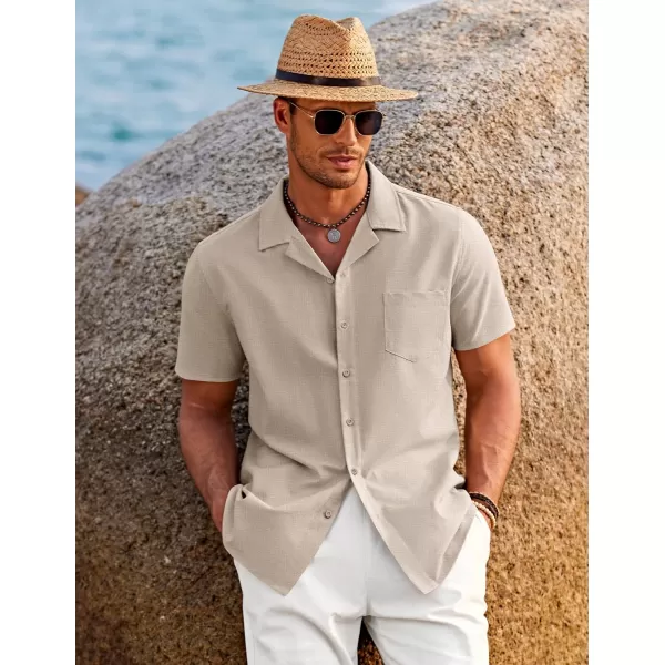 COOFANDY Men's Casual Button Down Shirts Short Sleeve Linen Beach Shirt Cuban Vacation Textured Shirts with Pocket