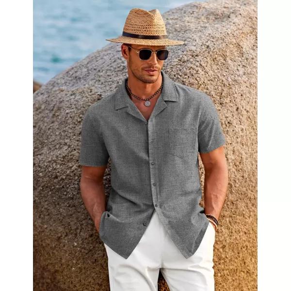 COOFANDY Men's Casual Button Down Shirts Short Sleeve Linen Beach Shirt Cuban Vacation Textured Shirts with Pocket