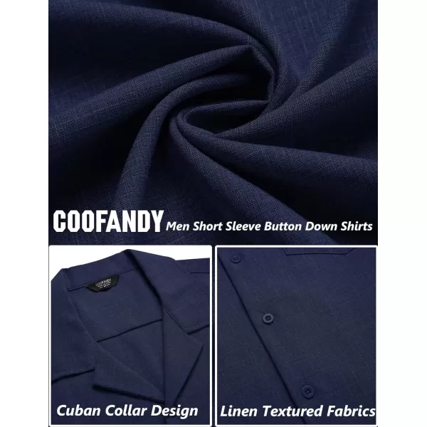 COOFANDY Men's Casual Button Down Shirts Short Sleeve Linen Beach Shirt Cuban Vacation Textured Shirts with Pocket